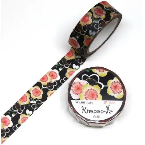 Saien - Washi Tape, Kimono MASKING TAPE White plum (Japanese Pattern) [Misura: 15mm x 7m] G0R2027