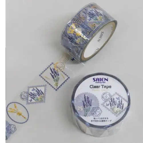 Saien - Washi Tape, Clear tape Stamp story lavender gold foil [Misura: 20mm x 3m] (Peelable and hand cut) HR1013