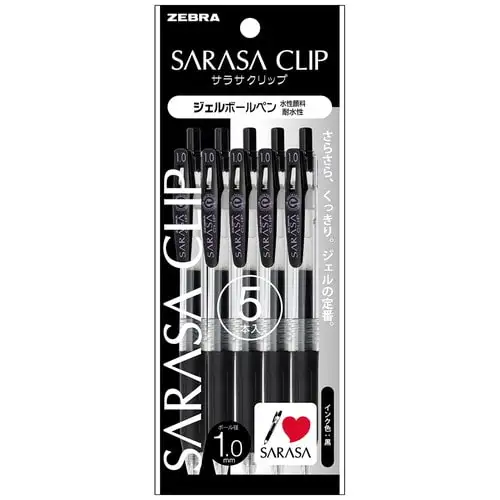 Zebra – Sarasa Clip 1.0mm Nero Confezione da 5