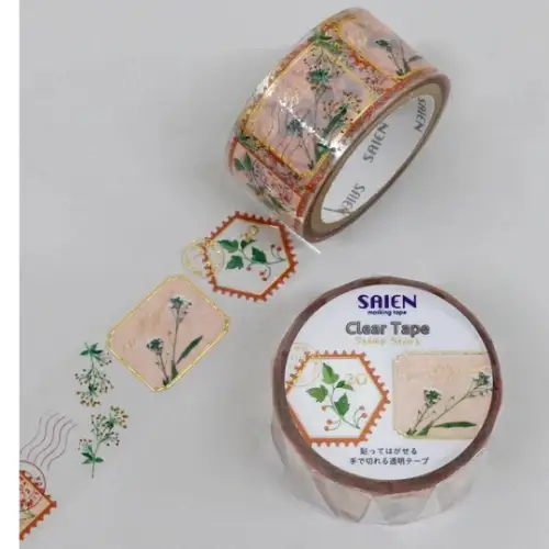 Saien - Washi Tape, Clear tape Stamp story Wildflower / Flower Gold leaf [Misura: 20mm x 3m] HR1014)