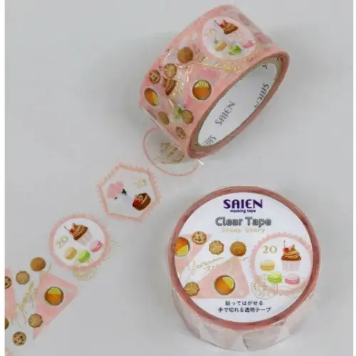 Saien - Washi Tape, Clear tape Stamp story Tea party gold foil [Misura: 20mm x 3m] (Paste and peel, hand cut) HR1012