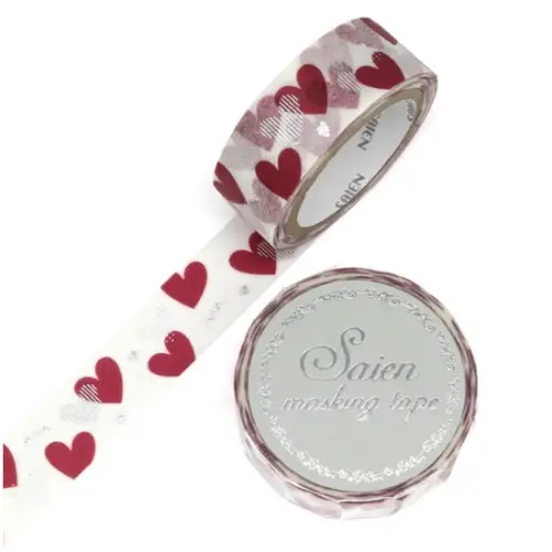 Saien - Washi Tap, MASKING TAPE Heart silver foil [Misura: 15mm x 7m roll] (UR3051)