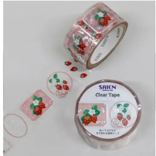 Saien - Washi Tape, Clear tape Stamp story Strawberry silver foil [Misura: 20mm x 3m] (Peelable and cut by hand) HR1016