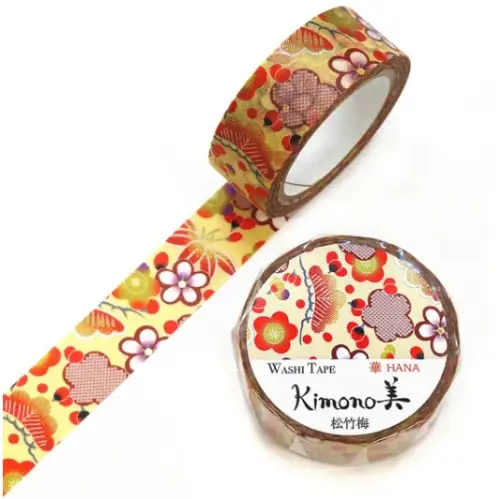 Saien - Washi Tape, Kimono MASKING TAPE Pine, bamboo and plum [Misura: 15mm x 7m] GR1081