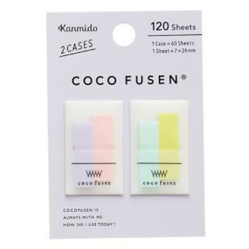 Kanmido - Segnapagina adesivo Coco Fusen [Misura 0,7x2,4cm, 4 colori, 30 foglietti per colore, 120 foglietti totali] CF-8001