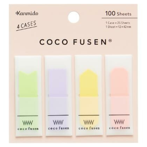 Kanmido - Segnapagina adesivo Coco Fusen [Misura 1,2x4,2cm, 4 colori, 25 foglietti cada colore, 100 foglietti totali] CF-1201