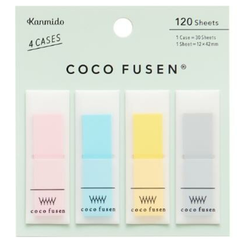 Kanmido - Segnapagina adesivo Coco Fusen [Misura 1,2x4,2cm, 4 colori, 30 foglietti cada colore, 120 foglietti totali] CF-1001