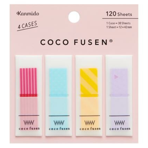 Kanmido - Segnapagina adesivo Coco Fusen [Misura 1,2x4,2cm, 4 colori, 30 foglietti cada colore, 120 foglietti totali] CF-2002