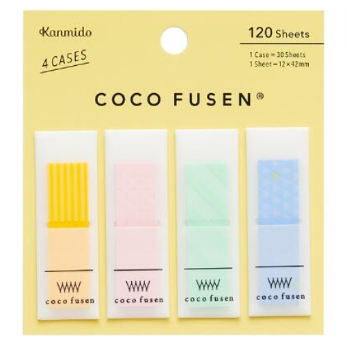 Kanmido - Segnapagina adesivo Coco Fusen [Misura 1,2x4,2cm, 4 colori, 30 foglietti cada colore, 120 foglietti totali]