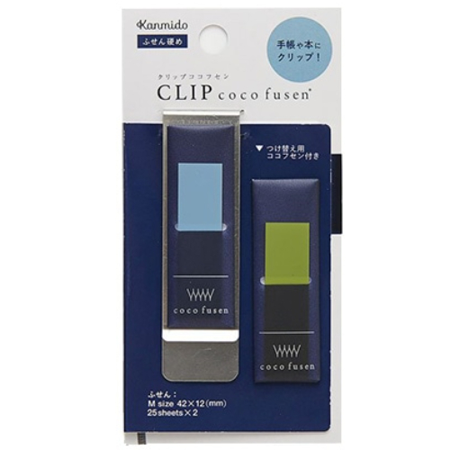 Kanmido - Segnapagina adesivo con supporto, clip in metallo da appendere CLIP Coco Fusen [Misura: 1,2x4,2cm, 2 colori, 25 foglietti cada colore, 50 foglietti totali] Smoke Blue CF-7005D