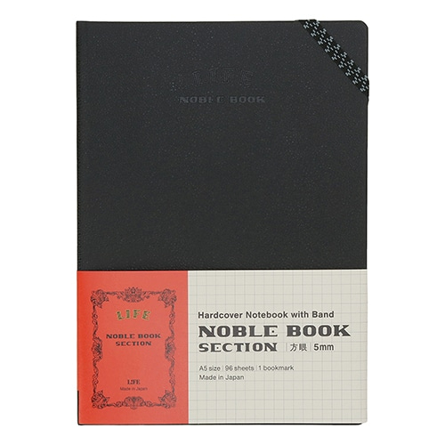 Life Company - Noble Book Section [Formato A5, 96 fogli, quadretti 5mm, copertina rigida effetto pelle, elastico su angolo superiore] N1620