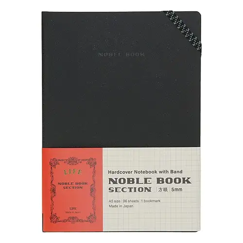 Life Company - Noble Book Section [Formato A5, 96 fogli, quadretti 5mm, copertina rigida effetto pelle, elastico su angolo superiore] N1620