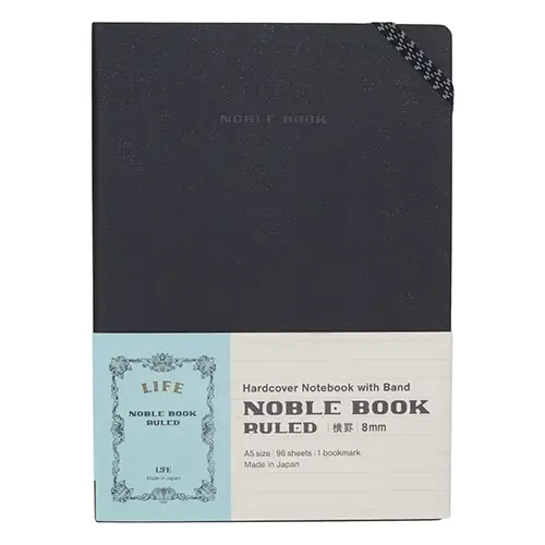 Life Company - Noble Book Section [Formato A5, 96 fogli, righe 8mm, copertina rigida effetto pelle, elastico su angolo superiore] N1622