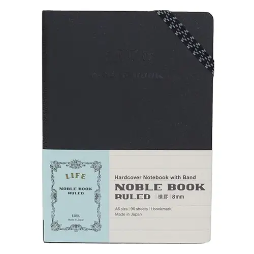 Life Company - Noble Book Section [Formato A6, 96 fogli, righe 8mm, copertina rigida effetto pelle, elastico su angolo superiore] N1642