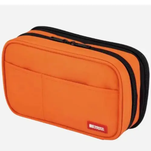 Lihit Lab - Book Style Pen Case, Double, 2 zip, Arancione