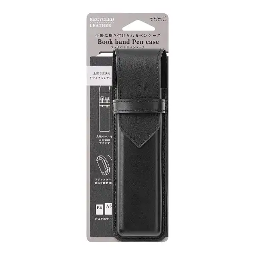 Midori – Book Band Pen Case Recycled leather for B6 - A5 Black (Astuccio Portapenne a Fascia)