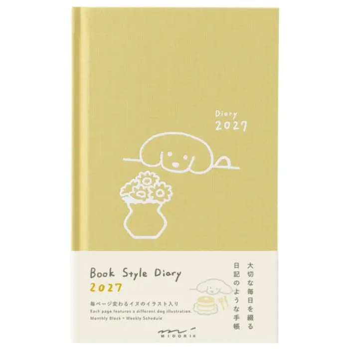 Midori – Book Style Diary 2027, B6 Variant, Dog Yellow, Agenda Mensile e Settimanale