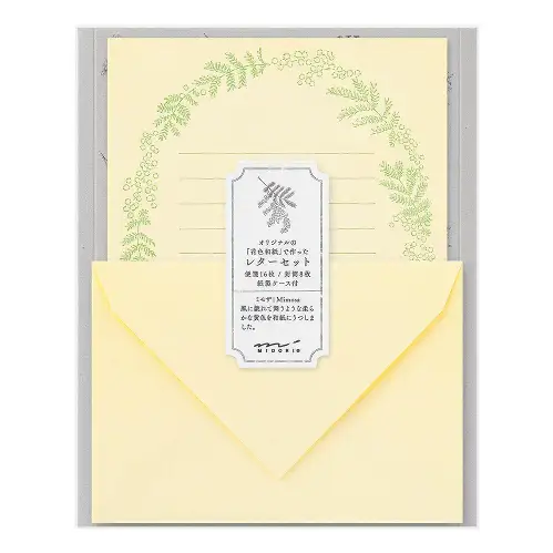 Midori - Buste e Carta da lettere, Letter Set 930 Original Floral-Colored Washi Paper Yellow A (8 Buste H114 x W162mm e 16 Fogli sciolti H210 x W148mm) [86930006]