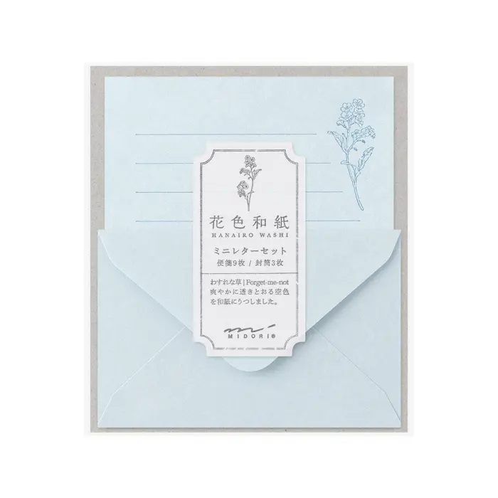 Midori – Mini Letter Set HANAIRO WASHI (Floral-colored Washi Paper) Blue