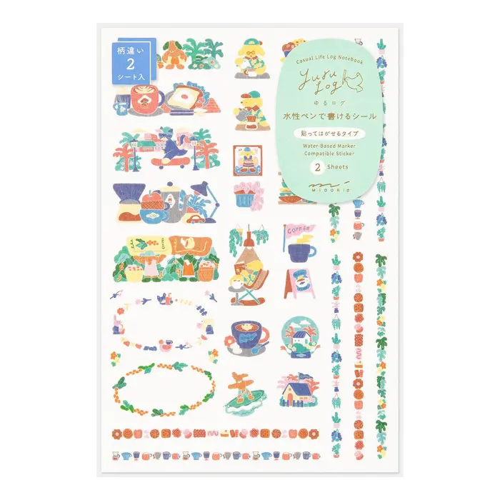 Midori – Yuru Log Decoration Sticker 2 Fogli, Coffee Shop