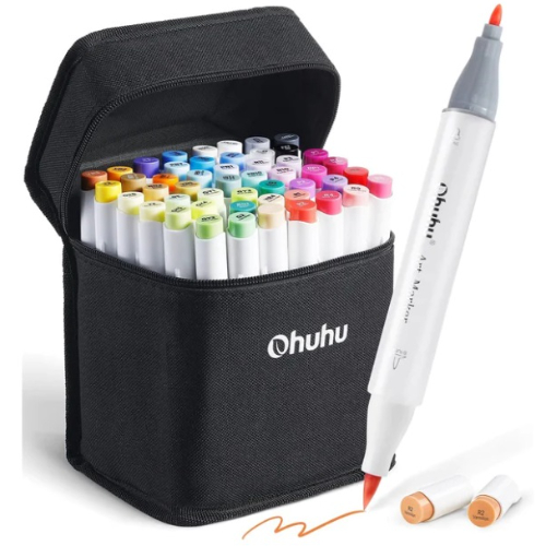 Ohuhu - Honolulu B Set 48 Markere, Baza Alcool, Dual Tips Brush&Fine, Multicolor Y30-80400-40