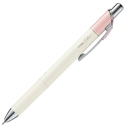 Pentel - EnerGel Clena 0.4 (Fusto bianco/righe rosa - Inchiostro nero)