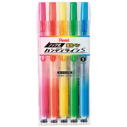 Pentel - Handy-line Evidenziatore retrattile (con click) [Set da 5]