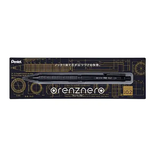 Pentel - Portamine di alta qualità, Orenz Nero, Fusto in metallo nero, 0.2mm