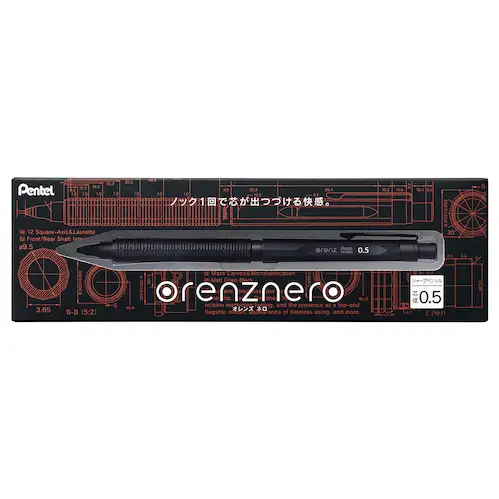 Pentel - Portamine di alta qualità, Orenz Nero, Fusto in metallo nero, 0.5mm
