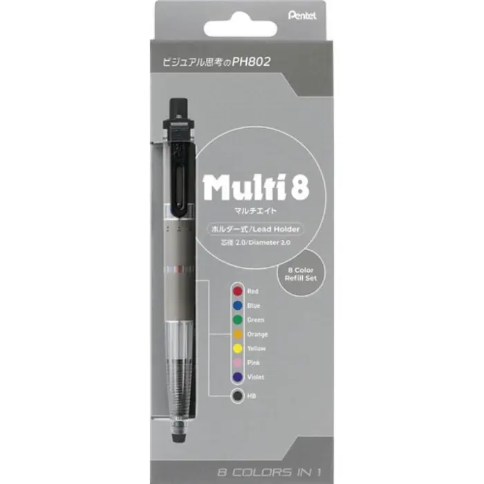 Pentel – Portamine multifunzione Multi 8 Set, con 8 mine colorate e temperino