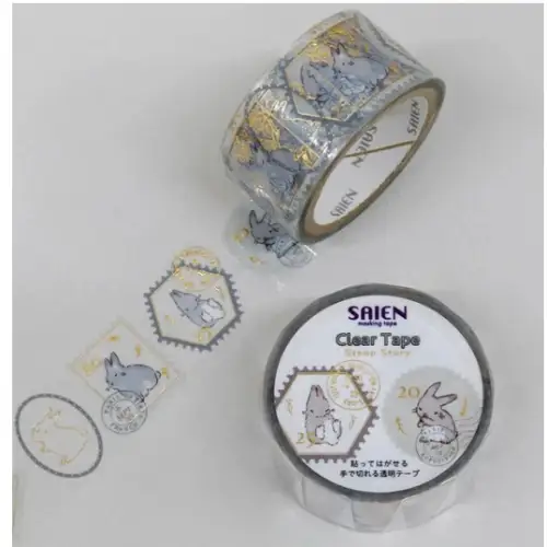 Saien - Washi Tape, Clear tape Stamp story Rabbit gold foil [Misura: 20mm x 3m] (Stick-on, peel-off, hand-cut) HR1011