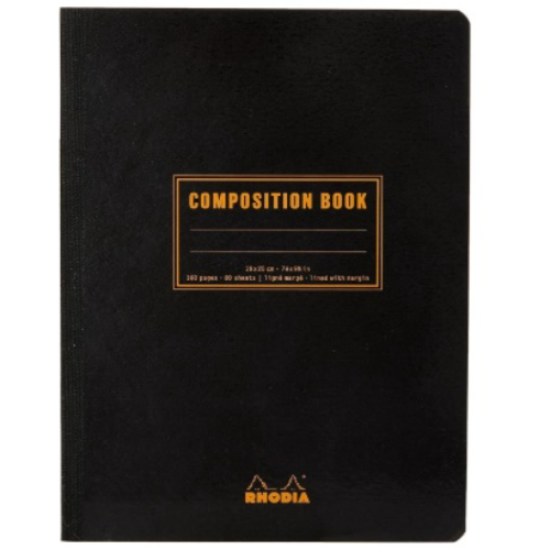 Rhodia - Quaderno Composition Book a righe [Formato B5, copertina nera in cartoncino flessibile, righe 7mm, 160 pagine, carta bianca 80 g/m] 119229C