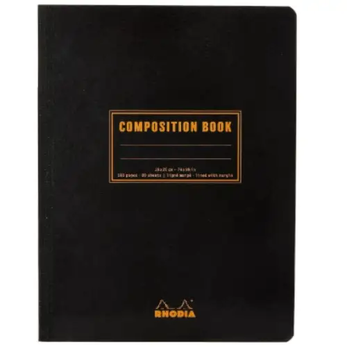 Rhodia - Quaderno Composition Book a righe [Formato B5, copertina nera in cartoncino flessibile, righe 7mm, 160 pagine, carta bianca 80 g/m] 119229C