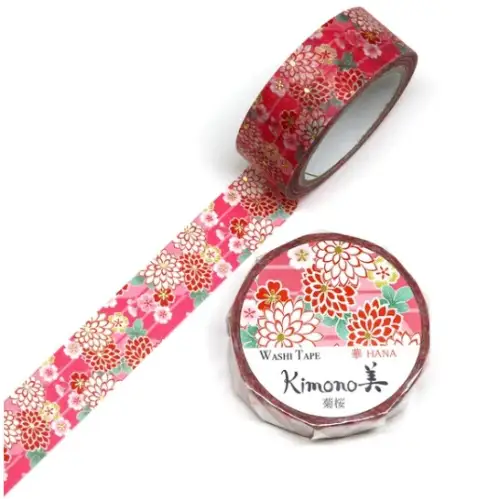 Saien - Washi Tape, Kimono MASKING TAPE Kiku-Zakura [Misura: 15mm x 7m] GR1041