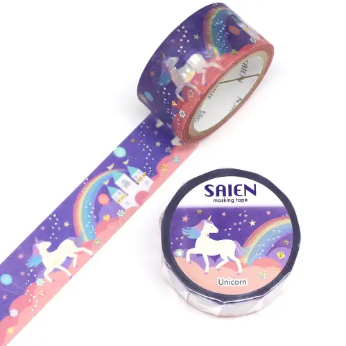 Saien - Washi Tape, MASKING TAPE Unicorn Gold & Silver Foil [Misura: 20mm x 5m] UR3104