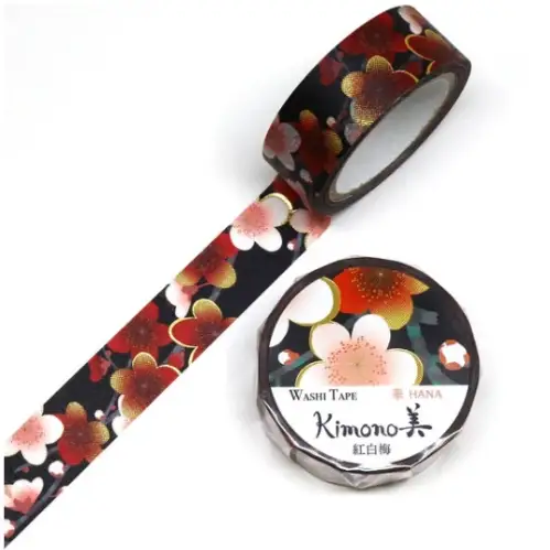 Saien - Washi Tape, Kimono MASKING TAPE Red and White Plum [Misura: 15mm x 7m] GR1043