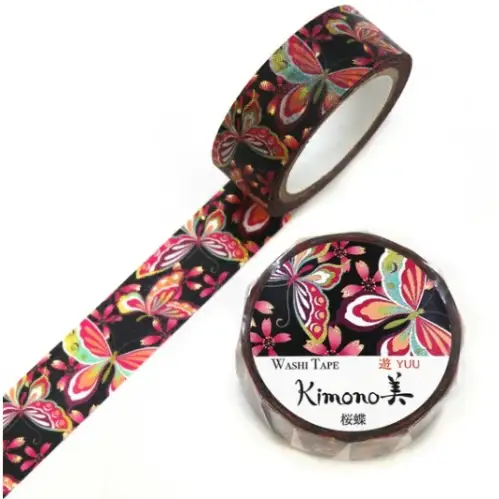 Saien - Washi Tape, Kimono MASKING TAPE SAKURACHO (Cherry Blossom Butterfly) [Misura: 15mm x 7m] GR2053