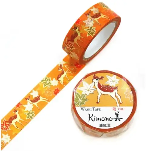 Saien - Washi Tape, Kimono MASKING TAPE SHIKAMOMIJI (deer autumn leaves) [Misura: 15mm x 7m] GR2051