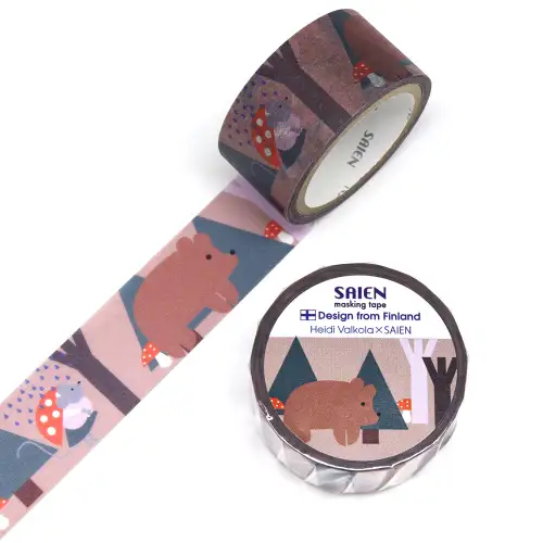 Saien - Washi Tape, MASKING TAPE Heidi Valkola x SAIEN Bear [Misura: 20mm x 5m] (R4019)