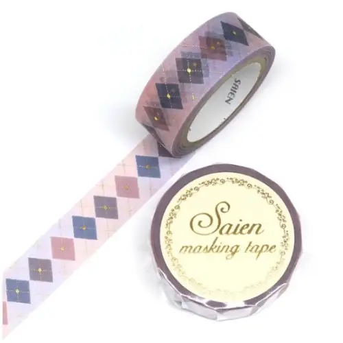 Saien - Washi Tape, MASKING TAPE Argyle Gold Foil [Misura: 15mm x 7m roll] (UR3045)