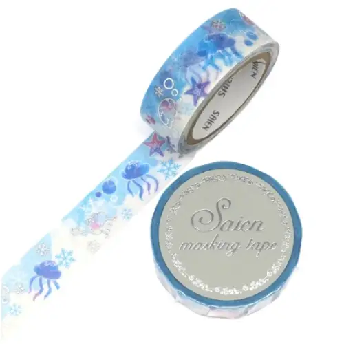 Saien - Washi Tape MASKING TAPE KURAGE Silver Foil / [Misura: 15mm x 7m] (UR3048)