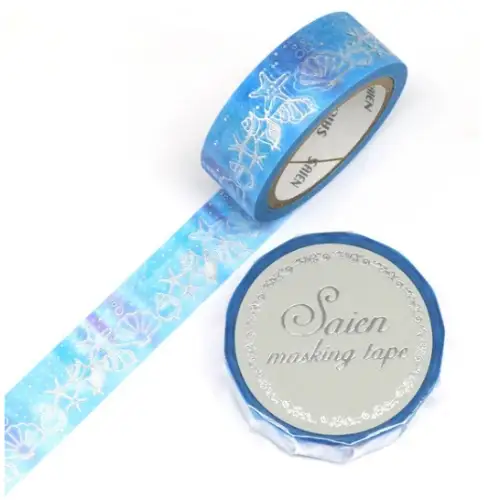 Saien - Washi Tape, MASKING TAPE Shell Silver Foil [Misura: 15mm x 7m roll] (UR3050)