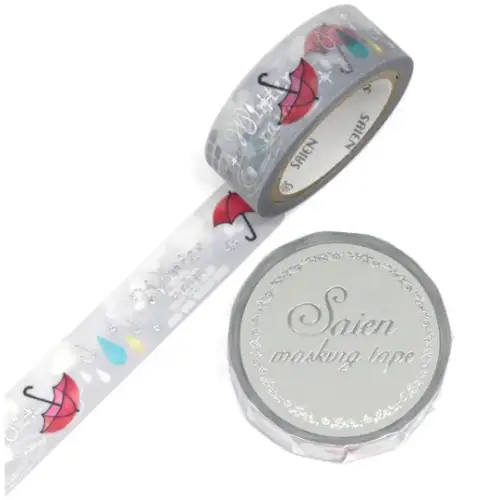 Saien - Washi Tape, MASKING TAPE Winter Rain Silver Foil [Misura: 15mm x 7m] (UR3049)