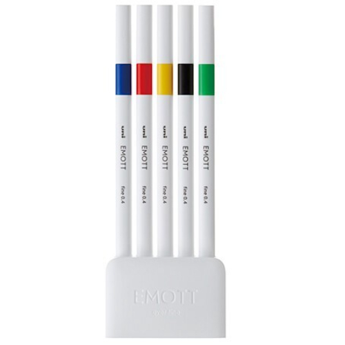 Uni Mitsubishi - Fineliner con inchiostro a base d'acqua, punta in ceramica 0.4 (Set da 5 - PEMSY5C-NO1)