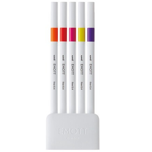 Uni Mitsubishi - Fineliner con inchiostro a base d'acqua, punta in ceramica 0.4 (Set da 5 - PEMSY5C-NO2)