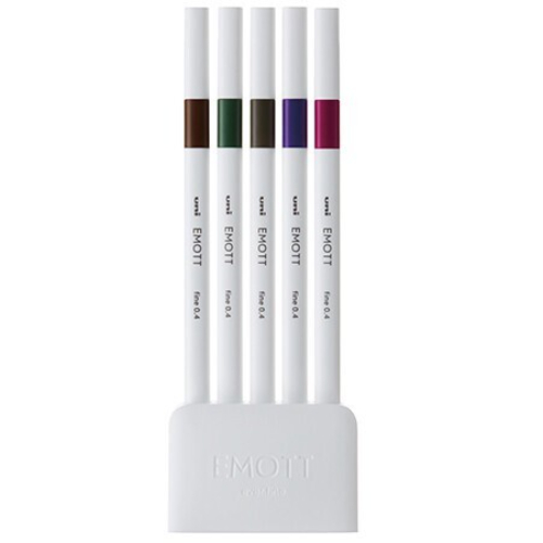 Uni Mitsubishi - Fineliner con inchiostro a base d'acqua, punta in ceramica 0.4 (Set da 5 - PEMSY5C-NO3)