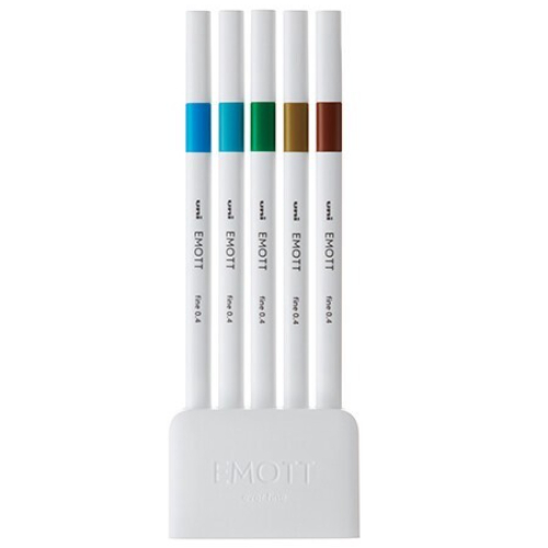 Uni Mitsubishi - Fineliner con inchiostro a base d'acqua, punta in ceramica 0.4 (Set da 5 - PEMSY5C-NO4)