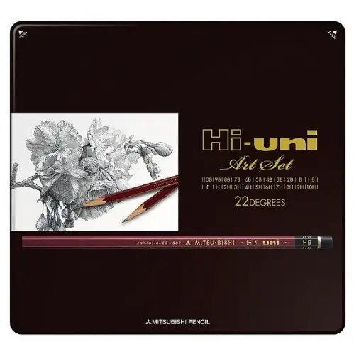 Uni Mitsubishi – Matite di alta qualità, Hi Uni Art Set, 22 gradazioni, confezione in metallo