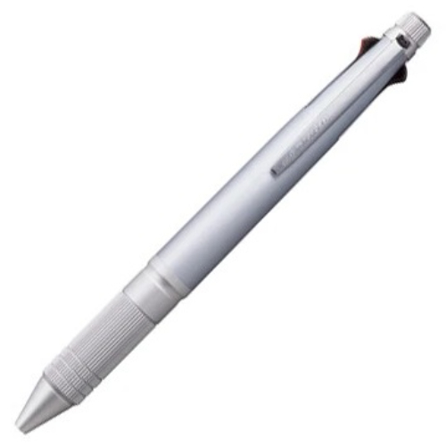 Uni Mitsubishi - Penna Multifunzione 4&1 versione in metallo, 4 colori + portamine [Inchiostro ballpoint 0.5mm] (Ice Silver)