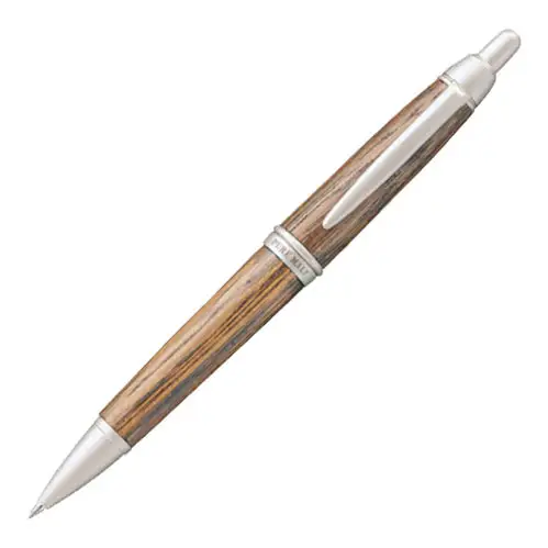 Uni Mitsubishi - Pure Malt SS-1015, Penna a sfera a base d'olio (con click), Fusto in legno riciclato dalla botti di wiskey, Legno chiaro, Inchiostro Nero, 0.7mm